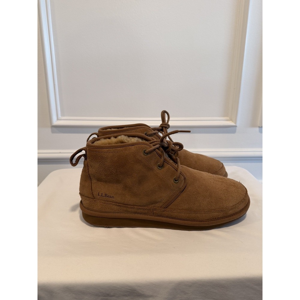 LL Bean Men's Wicked Good Boots Three Eye Shearling Suede Brown Sz 8 New $118